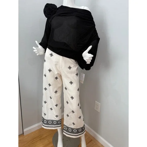 Commense Patterned Cropped Pants Bohemian Style Wide Leg Trousers size S - Picture 5 of 10